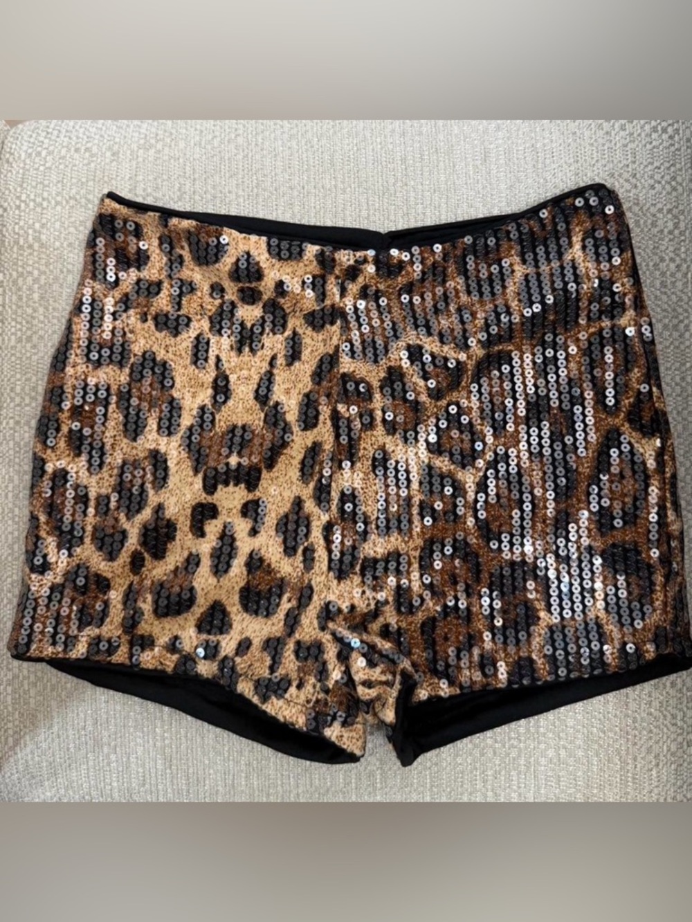 Sequin Leopard Print Women's Shorts - Black Trim